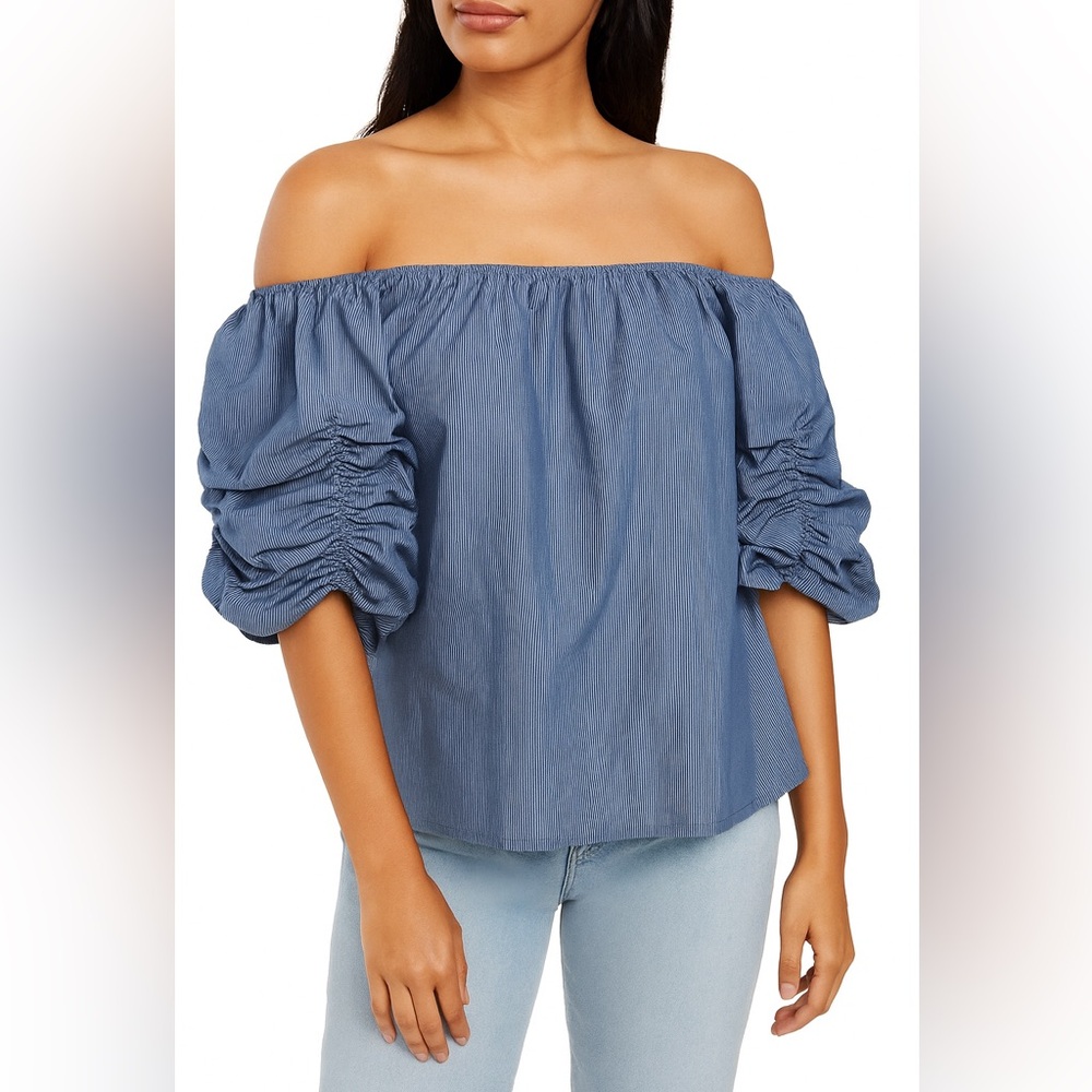 Saks Fifth Avenue Denim Blue Off-Shoulder Blouse
